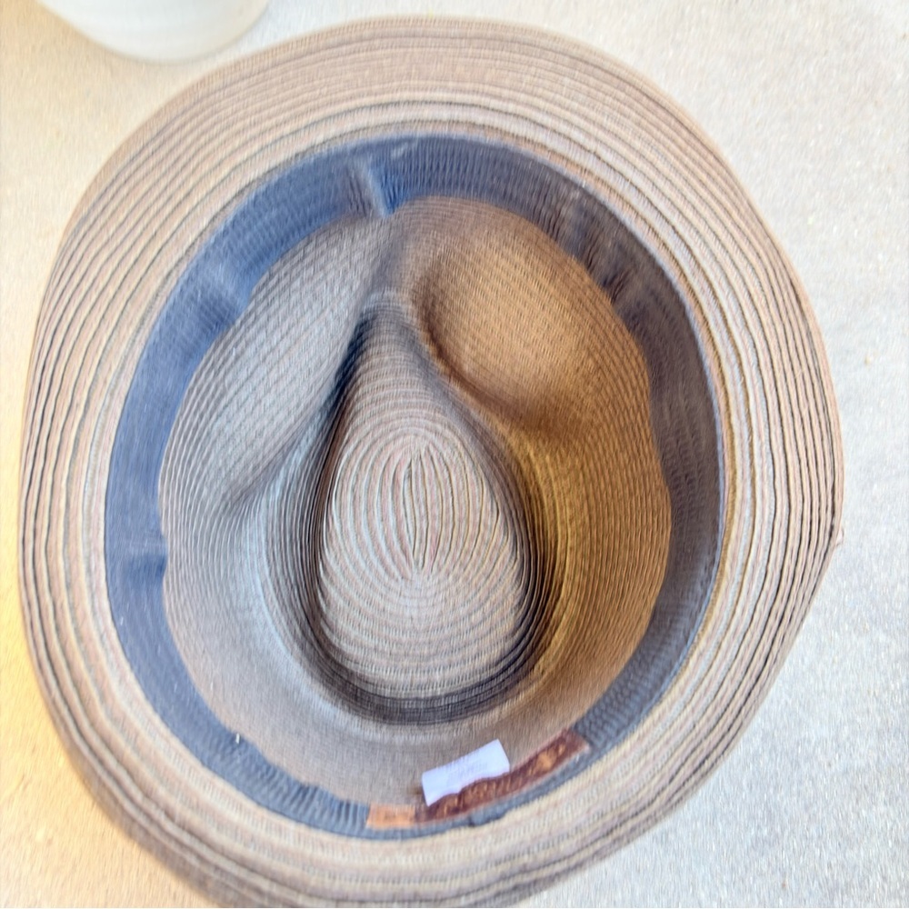 Vintage Stone Fedora Brown Red White Stripe 100% Paper Women S/M - Picture 5 of 6